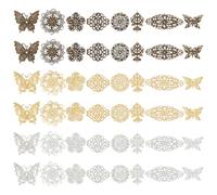 WADORN 120 pz 24 stili Bronzo Antico Dorato Platino Filigrana Connettori, Ciondoli In Filigrana Tibetana, Pendenti, Maglie, Accessori per Fiori In Filigrana Cava, Abbellimenti per Forcine Fai Da Te
