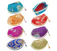 WADORN 14 Stück Münzgeldbörse Aus Seide, 7 Farben Retro-Blumenmuster-Reißverschluss-Geldbörse, Chinesische Bestickte Geschenktüte, Schmuckbeutel, Geschenkbeutel Mit Perlen Für Hochzeitsfeiergeschenke