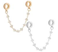 WADORN 2 pz. Ciondolo A Catena di Sicurezza In Argento Dorato con Perline di Cristallo Trasparente A Forma di Cuore per Collane Da Donna, Bracciali, Regali di Compleanno, Festa Mamma Famiglia Amici