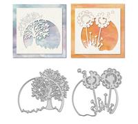 WADORN 2 pz. Fustelle A Forma di Albero per Biglietti, Sfondo Albero di Tarassaco Fustelle In Metallo Stencil Cornice Rotonda Albero Scrapbooking Decorativo Goffratura Stencil per Scrapbook Invito