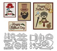 WADORN 2 pz. Fustelle per La Festa Del Papà, Fustelle Vintage per Uomo, Cappello, Cravatta, Abito, Stencil per Goffratura, Barba, Orologio, Modello di Compleanno, Stampi per La Creazione di Biglietti