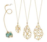 WADORN 3 porta Collana con Gabbia di Cristallo Placcata Oro 18K, Supporto per Collana di Pietre Preziose In Ottone con Supporto di Cristallo Vuoto di Ricambio con Lunghezza Regolabile, Oro