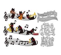 WADORN 3 pz. Fustelle A Forma di Gatto Che Suona La Nota Musicale, Partitura Musicale Gatto Fustelle In Metallo Stencil Performance Strumento Musicale Animale Modello di Taglio In Acciaio Al Carbonio