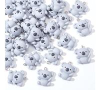 WADORN 30 ciondoli in resina a forma di koala, mini ciondoli a forma di orso carino, colore grigio, con retro piatto, portafortuna a forma di animale, ciondoli per gioielli sfusi per portachiavi