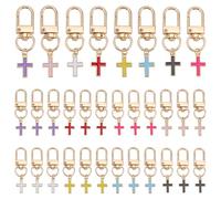 WADORN 32 pz Portachiavi A Forma di Croce 8 colori Smaltati Ciondoli A Forma di Croce con Fermagli A Moschettone Bordo Dorato Portachiavi di Benedizione per Donne Portachiavi per Auto Accessori Clip