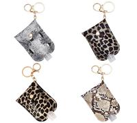 WADORN 4 Bottiglia da Spremere Portatile, Porta Disinfettante per Le Mani in Pelle PU da 1 oz / 30 ml Formato da Viaggio Porta Disinfettante per Bottiglie Vuote in Pelle con Portachiavi per Borsa