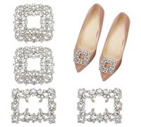 WADORN 4 pezzo di Fermagli per Scarpe con Strass, 2 Stili Fibbie per Scarpe In Cristallo Staccabili per Donne Ciondoli per Scarpe Rettangolari Lega Clip per Scarpe Decor per Matrimonio, Platino