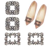 WADORN 4 pezzo di Fermagli per Scarpe con Strass, 2 Stili Fibbie per Scarpe In Cristallo Staccabili per Donne Ciondoli per Scarpe Rettangolari Lega Clip per Scarpe Decorazione per Matrimonio, Nero