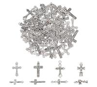 WADORN 4 Stili 60 Pezzi Fascino Croce In Lega Assortito, Risultati di Gioielli con Croce In Argento Antico con Foro Connettore A Croce In Metallo Perline Pendenti con Ciondoli per Gioielli Accessori