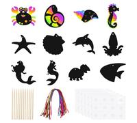 WADORN 48 pezzi Ocean Crafts, maschere da grattare con animali dell'oceano magico arcobaleno a tema mondo marino, fai da te sotto il mare, kit artistico magico per feste estive, casa, compleanno
