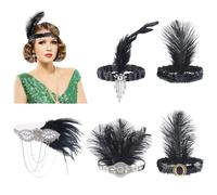 WADORN 5 pezzi 1920 nero flapper fascia per Halloween strass flapper copricapo con piume e cristalli, set di fasce per capelli ruggenti anni '20, accessori per capelli fascinator per donne costume da