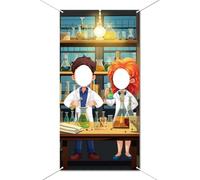 WADORN Banner di Scienziati Che Fanno Esperimenti, Tema Scientifico Sfondo con Facce Buffe Sfondo Fotografico Scientifico per Laboratorio Scientifico Forniture per Feste di Compleanno, 180x90cm