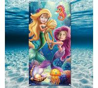 WADORN Banner Fotografico per Festa A Tema Sirena, Sotto Il Mare Sirena Festa di Compleanno Foto Porta Banner Sirena Sfondo Faccia Buffa Nel Buco Foto Prop per Gioco di Finzione Festa, 90x180cm