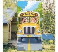 WADORN Banner Porta Foto Sfondo Autobus, Sfondo Fotografico per Porta In Tessuto Grande A Tema Autobus, Decorazione Divertente per Foto di Benvenuto In Autobus, Forniture per Feste, 90x180cm