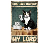 WADORN Cartello In Metallo con Gatto Vintage, 20x30cm I Tuoi Tovaglioli Buti Mio Signore Divertente Segno Retro Gatto Nero Metallo Arte Da Parete Bagno Decorazione Poster Retro Targa Segno per Casa