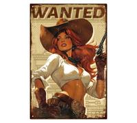 WADORN Cartello In Metallo con Scritta Western Cowgirl Pin Up Lady, 20x30cm Divertente Retro Man Cave Bar Targa In Latta Vintage Wanted Cowgirl Wall Art Poster Targa Decorativa per Garage Club