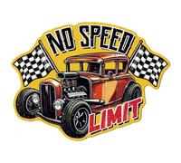 WADORN Cartello In Metallo Vintage con Auto Da Corsa, Targa In Latta Divertente Da 37.7x28cm, Stile Retrò, per Garage, per Uomini e Caverne, con Scritta "NO SPEED LIMIT", per Auto Da Corsa Da Parete