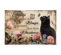 WADORN Cartello In Metallo Vintage con Scritta "Gatto Nero, Amanti Dei Gatti", 20x30cm Divertente Retro Bar Club Home Targa In Latta Gli Angeli Non Hanno Sempre Le Ali A Volte Hanno I Baffi Poster