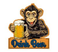 WADORN Cartello In Metallo Vintage Monkey Beer, Scimmia Bere Birra Divertente Animale Retro Targa In Latta Appesa Decorazione Da Parete Targa Decorazione per Bagno Toilette Bar Decorazione, 26x28.9cm
