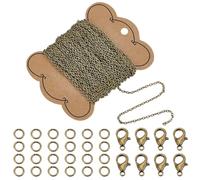 WADORN Catene per Collane in Metallo Bronzo Antico da 10 m, Collana con Catena A Maglie in Cavo A Maglie da 2x3mm, 20 Pezzi di Fermagli A Moschettone, 100 Pezzi di Anelli di Congiunzione