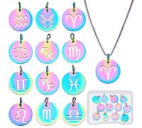 WADORN Ciondolo In Acciaio Inossidabile 12 costellazione, 12 pz. Ciondoli Rotondi Piatti Arcobaleno Segno Zodiacale 12mm Colorati Dodici Costellazioni Connettori per Fai Da Te Collana Bracciale