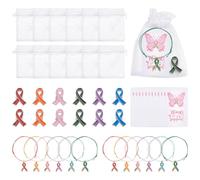 WADORN Confezione combinata di braccialetti in lega con nastro color foglia di tè, spilla con carte motivazionali, per la prevenzione del cancro al seno, decorazione per eventi e prevenzione del