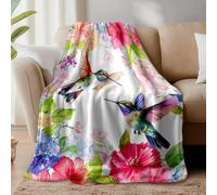 WADORN Coperta con Fiori di Colibrì, Coperta Floreale con Uccelli Colorati Ad Acquerello, Soffice Uccello Che Vola con Coperta In Pile di Flanella Stampata A Fiori per Ufficio, 150x130cm