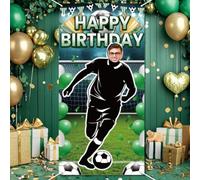 WADORN Decorazione con Striscione Fotografico di Buon Compleanno A Tema Calcio, 90x180cm di Sfondo Fotografico per Feste di Calcio, Grande Tessuto con Volto Sportivo In Un Buco, Striscione