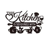 WADORN Decorazione Da Parete In Metallo per Cucina, Questa Cucina È Condita con Amore, Decorazioni Da Parete In Metallo, Insegne con Nomi, Sculture Da Parete, Statue, Decorazioni, 23x38cm