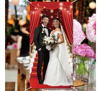 WADORN Foto di matrimonio Backdrop, 5.9x3ft Wedding Party Decoration Props Wedding Anniversary Photo Booth Backdrop Grande tessuto Coppia faccia in buco San Valentino Backdrops Fotografia Sfondo