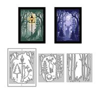 WADORN Fustellati In Metallo Della Foresta Degli Alci, Tema Della Foresta di Mezzanotte Fustelle In Metallo Stencil Animali Lampioni Cornice Rettangolare Stencil per Carte Fai-Da-Te
