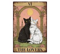 WADORN Il Gatto Dei Tarocchi Degli Amanti Cartello In Metallo Latta, Divertente Cartello In Metallo con Gatto Nero, Vintage, Dipinto di Gatti Amanti, Poster Da Parete per La Casa, Targhe, 20x30cm
