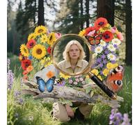 WADORN Lente d'ingrandimento per foto, 5,9 x 4,9 m, motivo: osservare il mondo, sfondo per aule scolastiche, decorazione con insetti e fiori, per feste fotografiche, striscioni da appendere per la