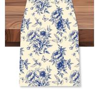 WADORN Runner Da Tavolo Floreale Blu Lungo Colibrì 183cm , Runner Da Tavolo con Fiori e Uccelli, Stile Cinese, Primavera Ed Estate, Stagionale, Lavabile, Decorazione Da Tavolo per La Cucina e La Sala