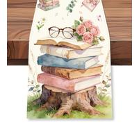 WADORN Runner da tavolo per feste a tema libro, 33 x 183 cm, decorazione da tavolo in biblioteca libro di fiabe rustico, arte stampata, lavabile in lavatrice, per casa, lettura, bomboniere, vacanze