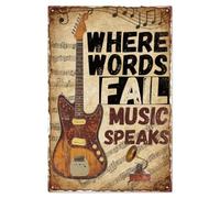 WADORN Segnali di Latta Vintage In Metallo con Chitarra Divertente, 20x30cm Quando Le Parole Falliscono La Musica Parla Retro Cartello In Metallo per Musica Amore Citazioni Umoristiche Poster