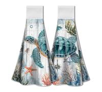 WADORN Set di 2 asciugamano Da Cucina con Tartaruga Marina, Asciugamano Da Mano Turtle Ocean Life con Gancio Ad Anello, Assorbente, Da Appendere, con Laccio, per Piatti, Strofinacci, 31.5x34.5cm
