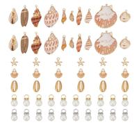 WADORN Set di 58 ciondoli naturali a forma di conchiglia in 15 stili, con 20 ciondoli a forma di conchiglia e stella marina, da 10 mm, per braccialetti fai da te, collane e gioielli