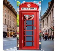 WADORN Sfondo Cabina Telefonica Inglese, Banner per Feste con Cabina Telefonica, Grande Banner In Tessuto per Porta Della Cabina Telefonica, Sfondo Fotografico per Bomboniere A Tema, 90x180cm