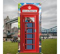 WADORN Sfondo per cabina telefonica inglese, decorazione per feste a tema cabina telefonica grande in tessuto per cabina telefonica a tema porta banner fotografico per bomboniere a tema internazionale
