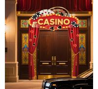 WADORN Striscione per portico della porta notturna del casinò, 1,5 x 2,1 m, decorazione per feste a tema casinò, dadi da poker, tende rosse di Las Vegas, sfondo fotografico, forniture per la casa
