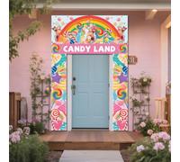 WADORN Sweet Candyland - Striscione per porta fotografica, 5,9 x 2,8 m, decorazione per feste di compleanno con lecca-lecca Candyland, sfondo colorato fantasia, cornice da appendere al portico, per