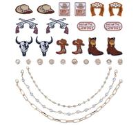 WADORN Toppe ricamate in stile occidentale, da applicare con ferro da stiro, vintage, da cucire, con spilli e perle finte, cappelli e catene, fai da te, regali per cappelli, abbigliamento, giacche