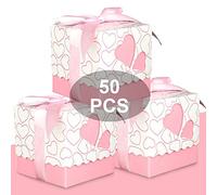 Wady Bomboniere Scatola Cuore Portaconfetti Porta Confetti Segnaposto Regalo con Il Nastro Raso 50pz Rosa
