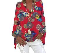 WAEKQIANG Camicia Ampia da Donna, Camicia Casual, Camicetta Tinta Unita A Maniche Lunghe, Camicia Irregolare con Stampa Scollo A V Primaverile, Camicetta Oversize retrò da Donna