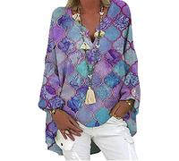 WAEKQIANG Camicia Ampia da Donna, Camicia Casual, Camicetta Tinta Unita A Maniche Lunghe, Camicia Irregolare con Stampa Scollo A V Primaverile, Camicetta Oversize retrò da Donna