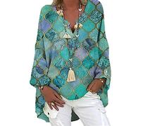 WAEKQIANG Camicia Ampia da Donna, Camicia Casual, Camicetta Tinta Unita A Maniche Lunghe, Camicia Irregolare con Stampa Scollo A V Primaverile, Camicetta Oversize retrò da Donna