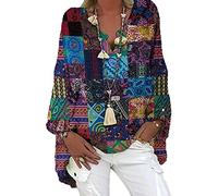 WAEKQIANG Camicia Ampia da Donna, Camicia Casual, Camicetta Tinta Unita A Maniche Lunghe, Camicia Irregolare con Stampa Scollo A V Primaverile, Camicetta Oversize retrò da Donna