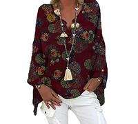 WAEKQIANG Camicia Ampia da Donna, Camicia Casual, Camicetta Tinta Unita A Maniche Lunghe, Camicia Irregolare con Stampa Scollo A V Primaverile, Camicetta Oversize retrò da Donna