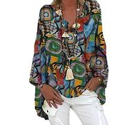 WAEKQIANG Camicia Ampia da Donna, Casual, Camicetta Tinta Unita A Maniche Lunghe, Irregolare con Stampa Scollo A V Primaverile, Oversize retrò